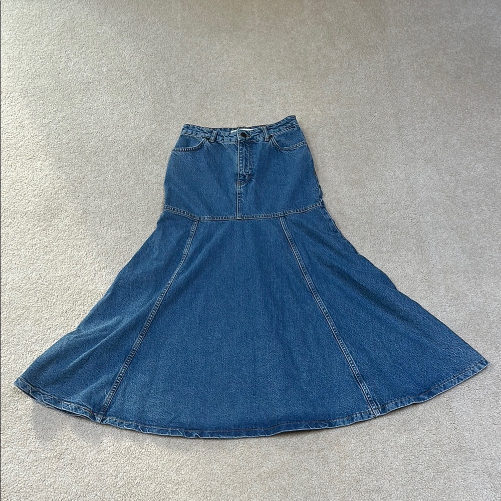 Zara XS Denim Maxi A-Line Skirt